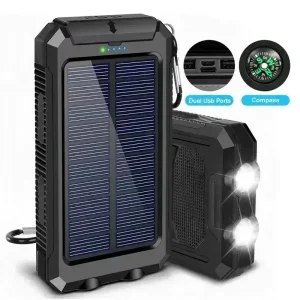 10000mAh 4-in-1 Solar Power Bank with Camping Light & Compass
